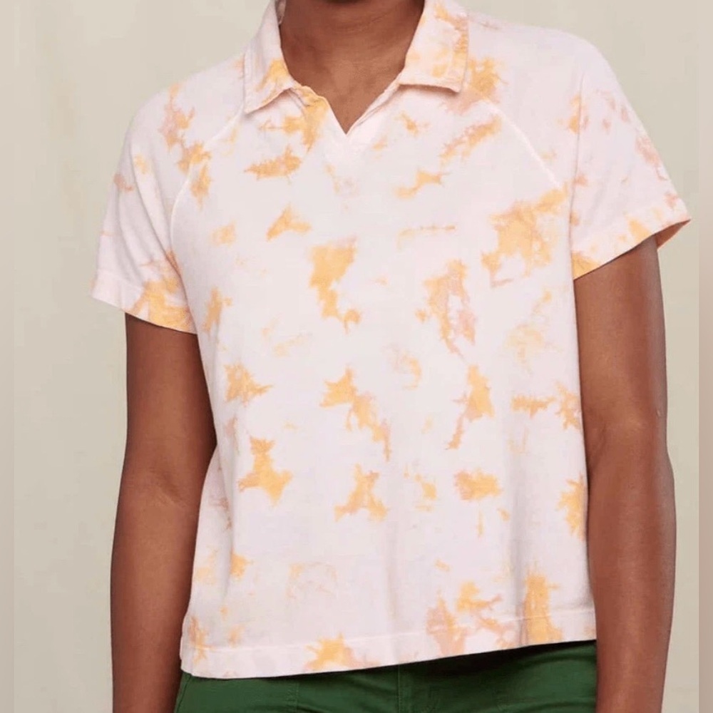 Toad&Co Yerba Women's Short Sleeve Tie-Dye Polo Shirt- Orange and White L